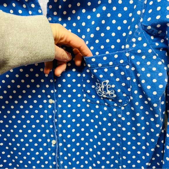 Ralph Lauren Pajama Women's‎ L Cotton Polka Dot Blue Sleep Shirt button up - Picture 4 of 8